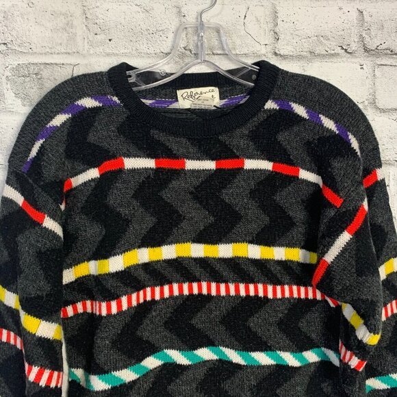 Vintage Rainbow Colourful Stripped Balloon Sleeve Crewneck Sweater - Picture 2 of 13